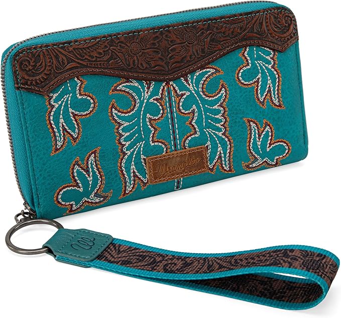 Wrangler Wallet/ Wristlet - Embroidered (Turquoise)