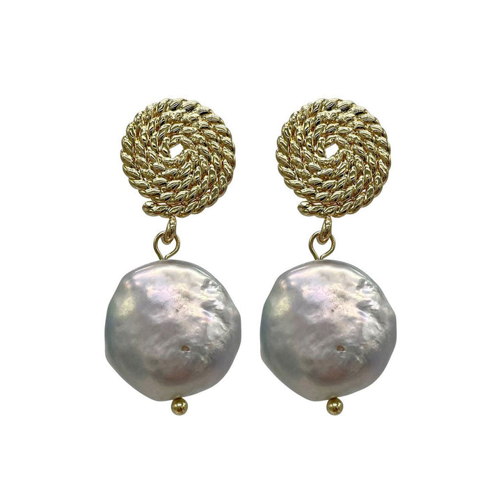 Earrings - Gold Rope and Pearl Dangle