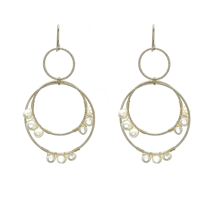 Earrings - Multi Circle Gold and Pearl Dangle Hoop