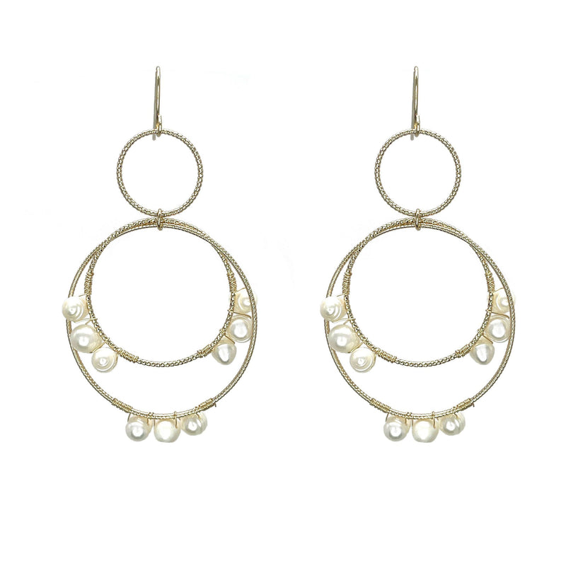 Earrings - Multi Circle Gold and Pearl Dangle Hoop