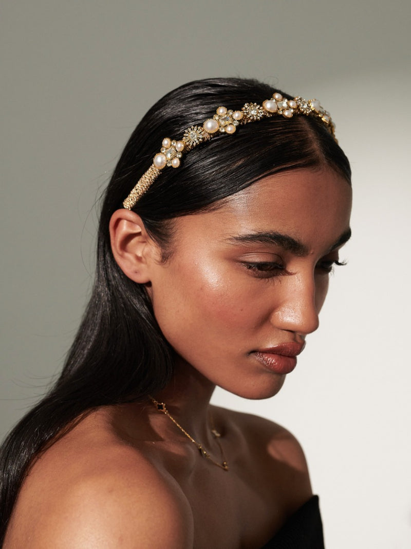 Zara Headpiece - Gold Pearl & Stone