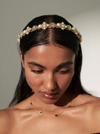 Zara Headpiece - Gold Pearl & Stone