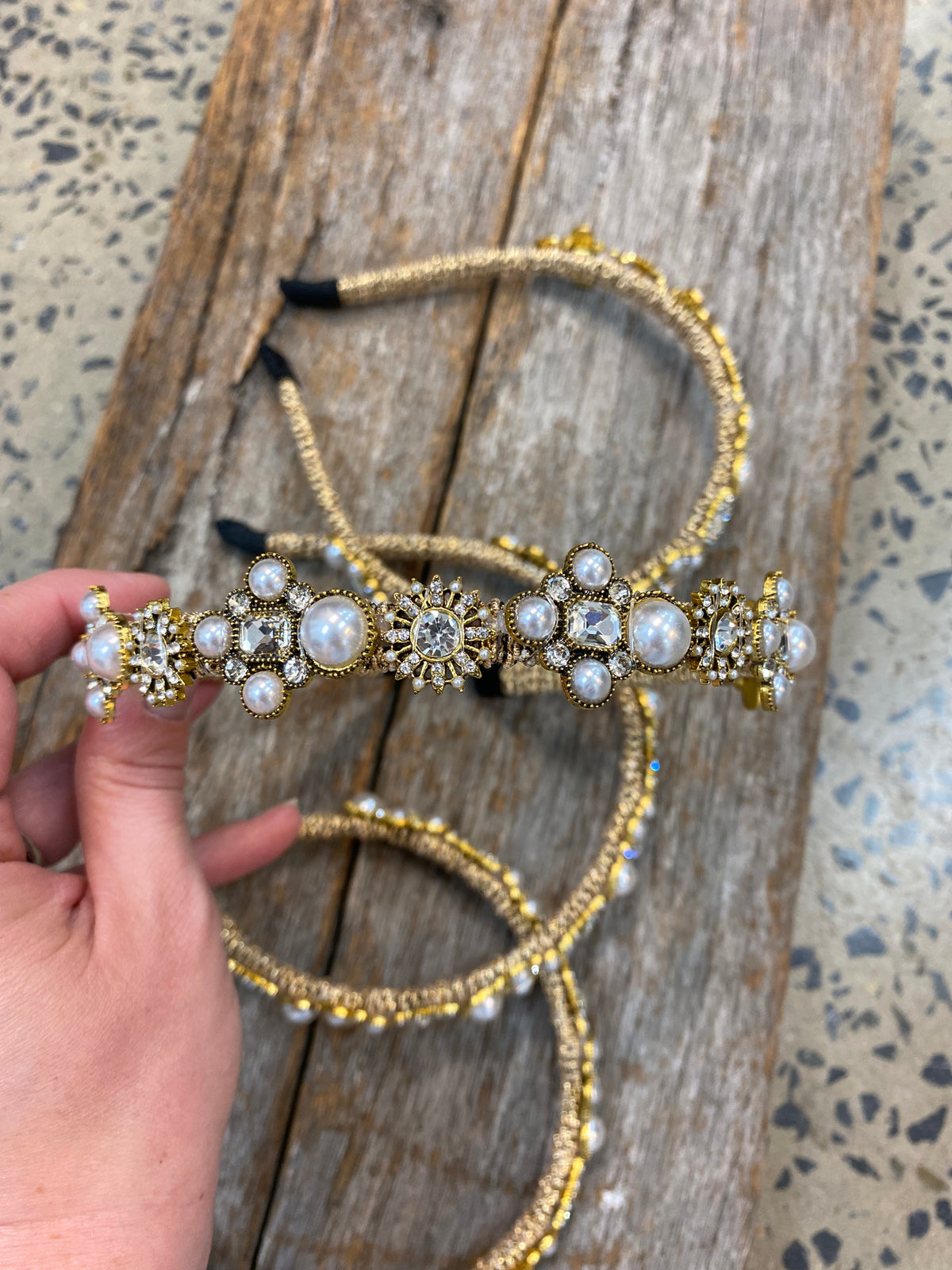 Zara Headpiece - Gold Pearl & Stone