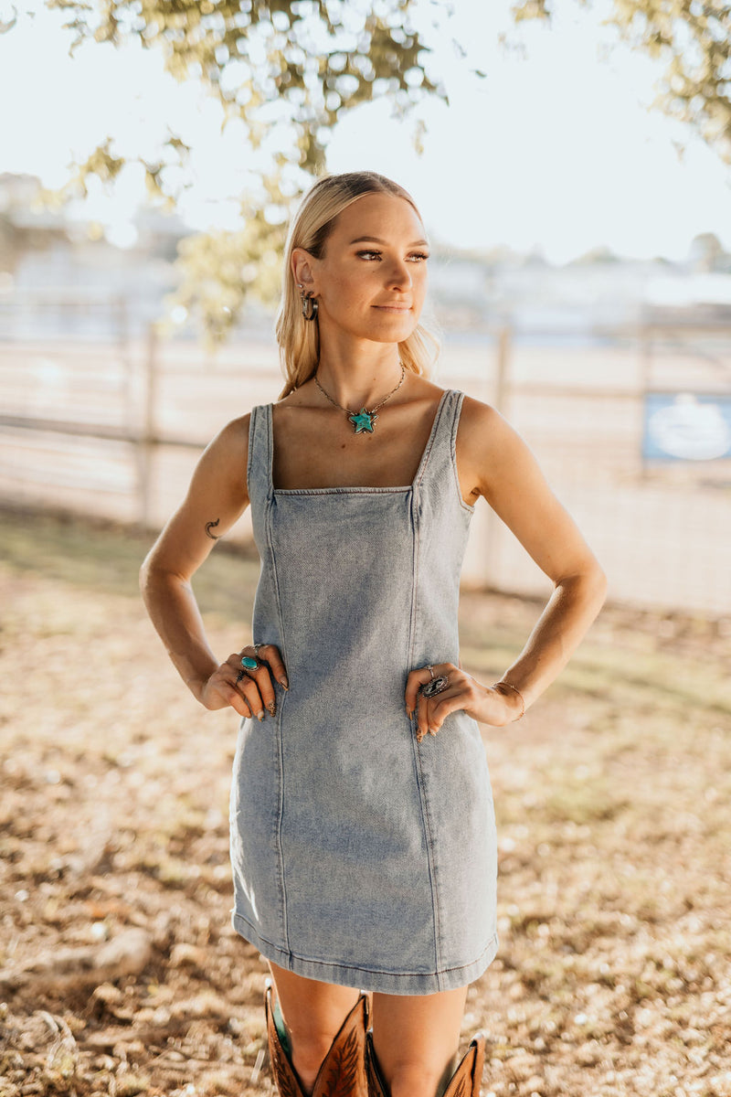 Indiana Mini Dress -  Light Wash Denim