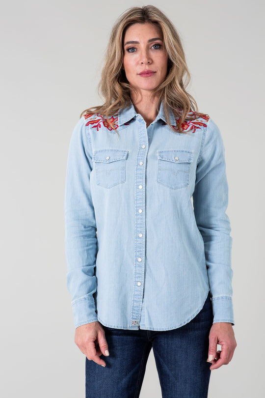 Kimes Ranch Long Sleeved Shirt - Nashville Destroy Wash Denim