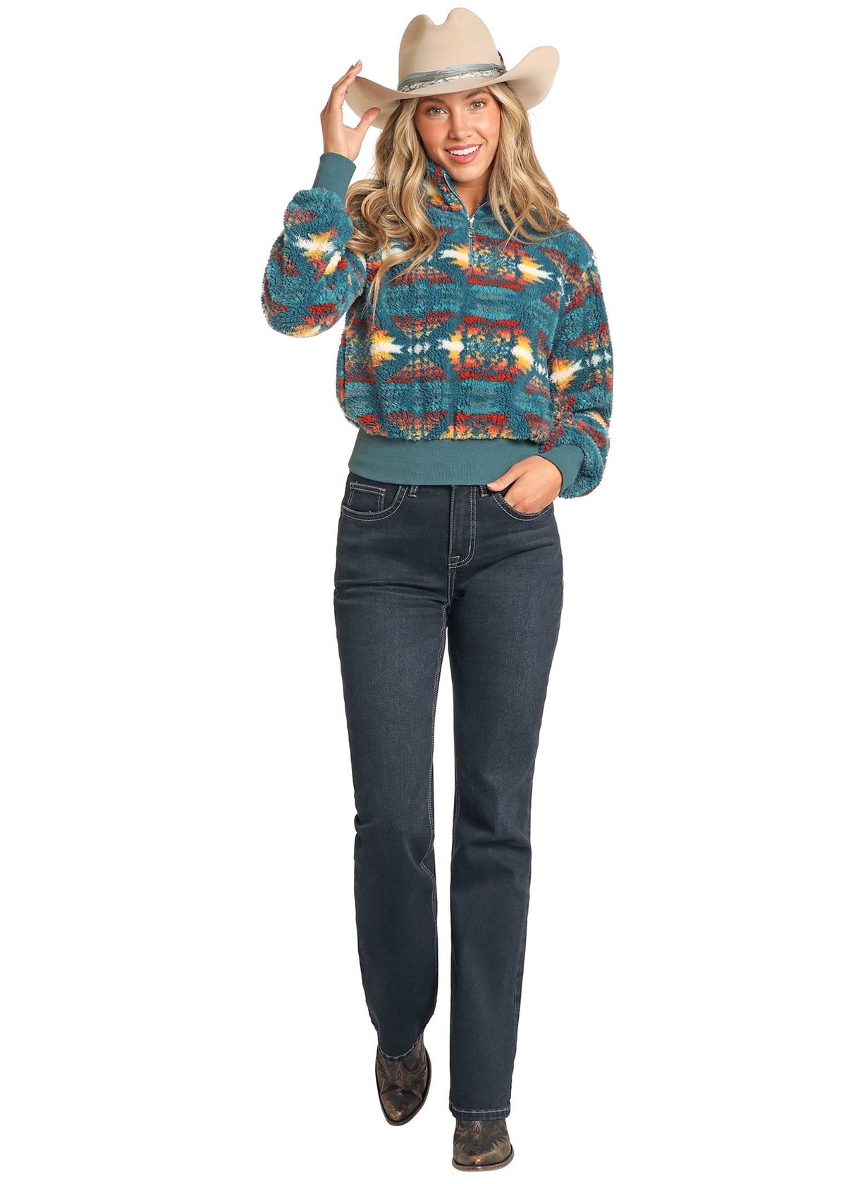 Rock & Roll Cowgirl Sherpa Pullover (BW91T04551)