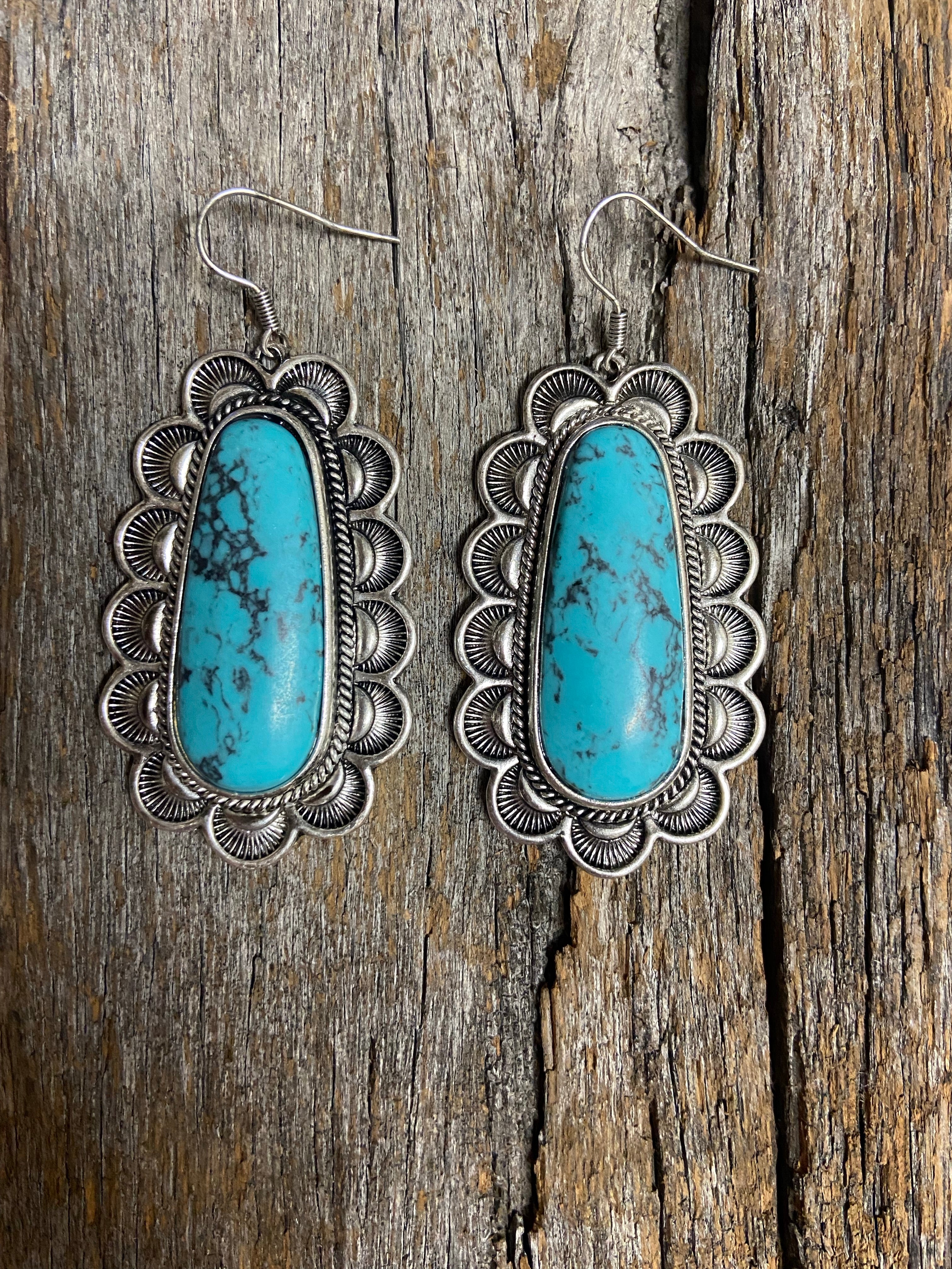 Western Earrings  Antique Silver and Turquoise Stone  Katie B