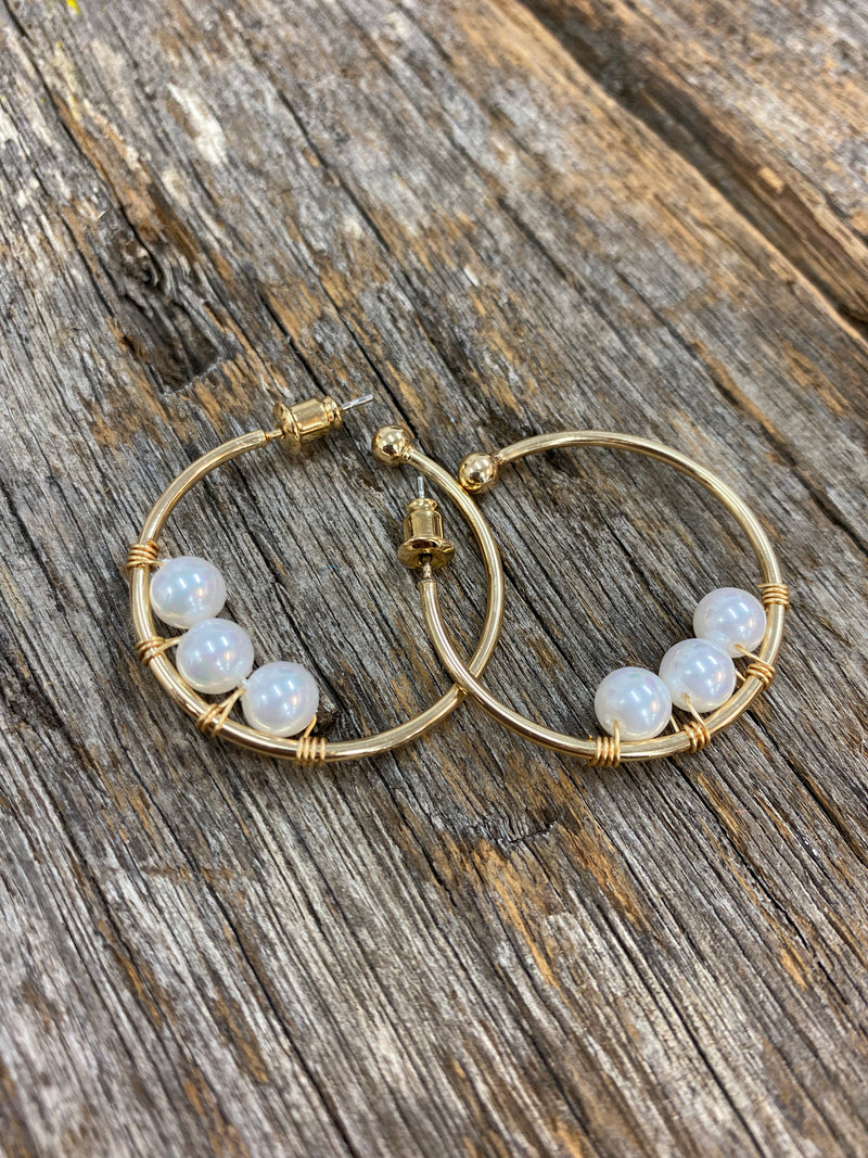 Earrings - Gold Pearl Hoop