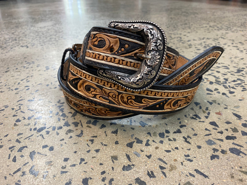 Western Belt - Dark Carved Leather